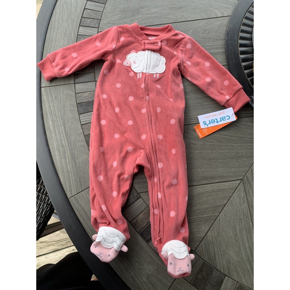 Carter's Baby Girl New Sheep Polka Dot Fleece 2-Way Zipper Sleep & Play Pink 6M